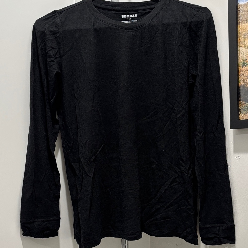 EUC Bombas Women's Merino Wool Blend Crew Neck Long Sleeve T-Shirt / Black